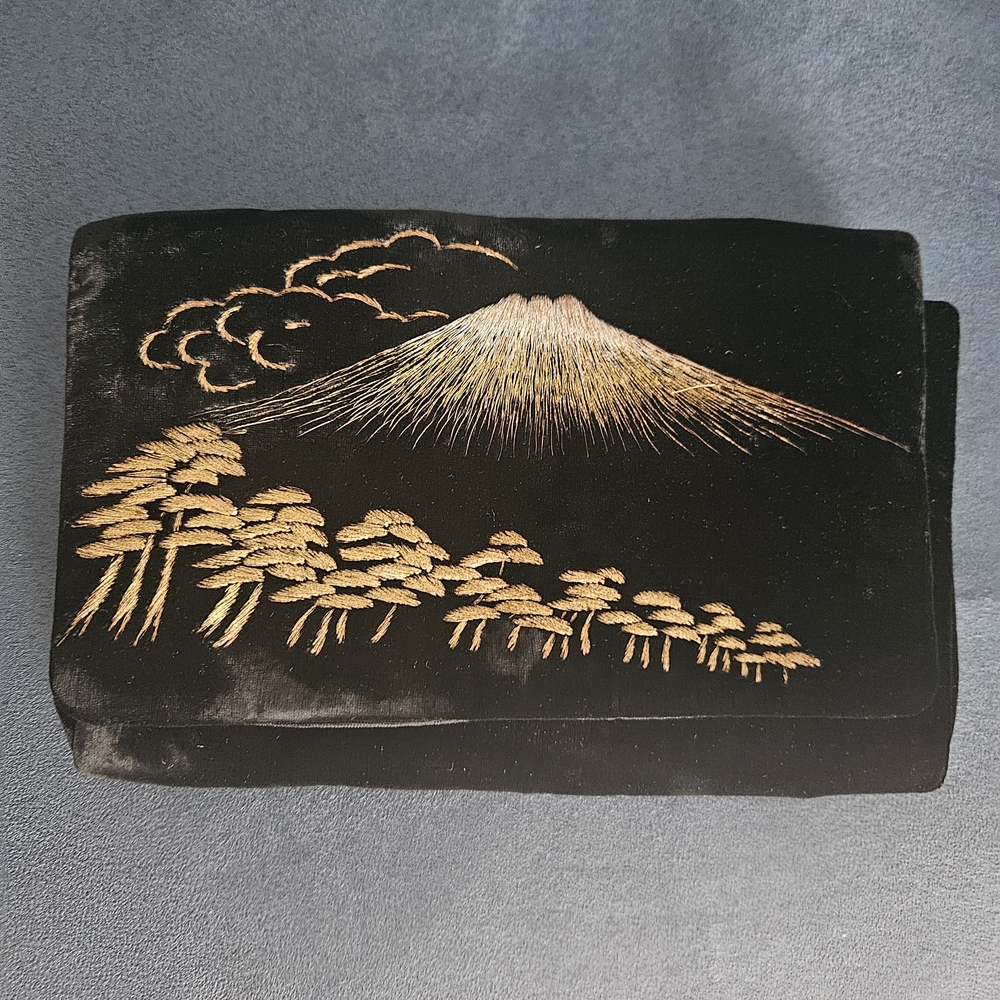 Vintage Japanese Black Clutch with Gold Embroidery